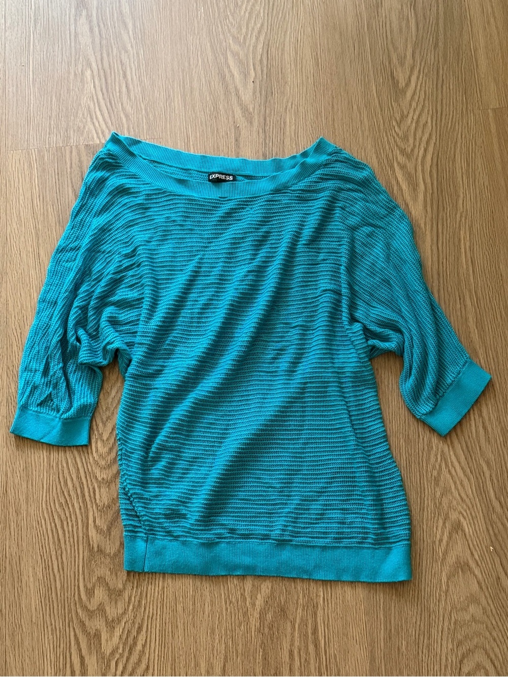 Express Teal Open-Knit Crewneck Sweater
